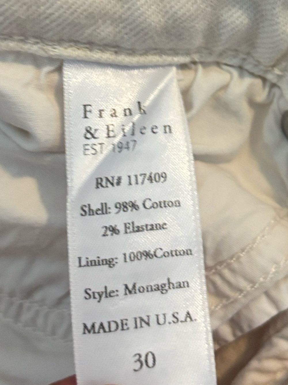 Frank & Eileen Monaghan Straight Leg Crop Raw Hem Jeans in Cream Size 30 - Picture 7 of 9